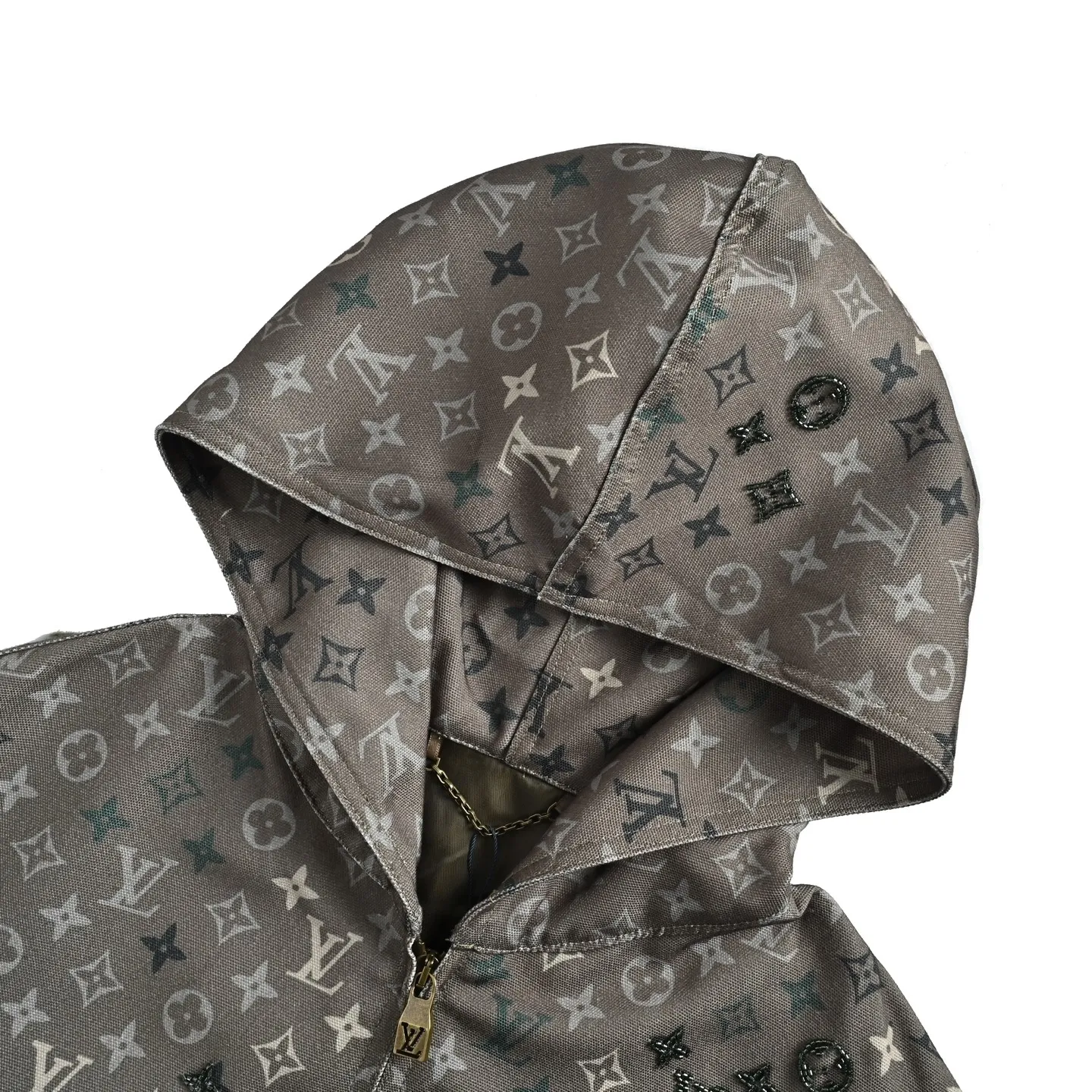 Louis Vuitton/Louis Vuitton Presbyopia printed beaded denim hooded jacket